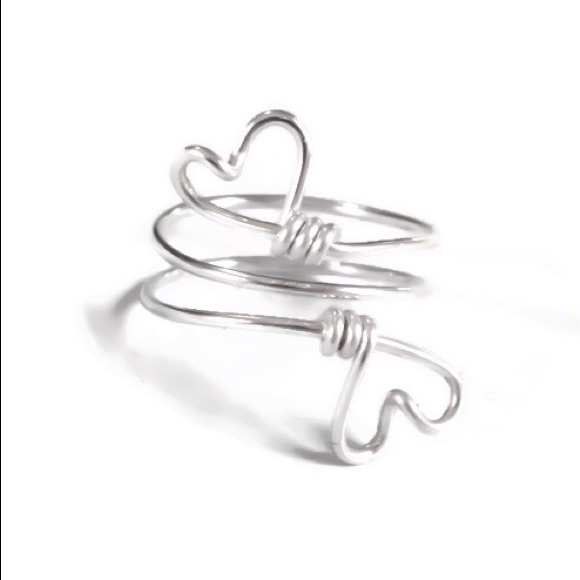 Double Heart Adjustable Midi Knuckle Ring 925 Sterling Silver Gold & Rose Gold - Picture 4 of 7